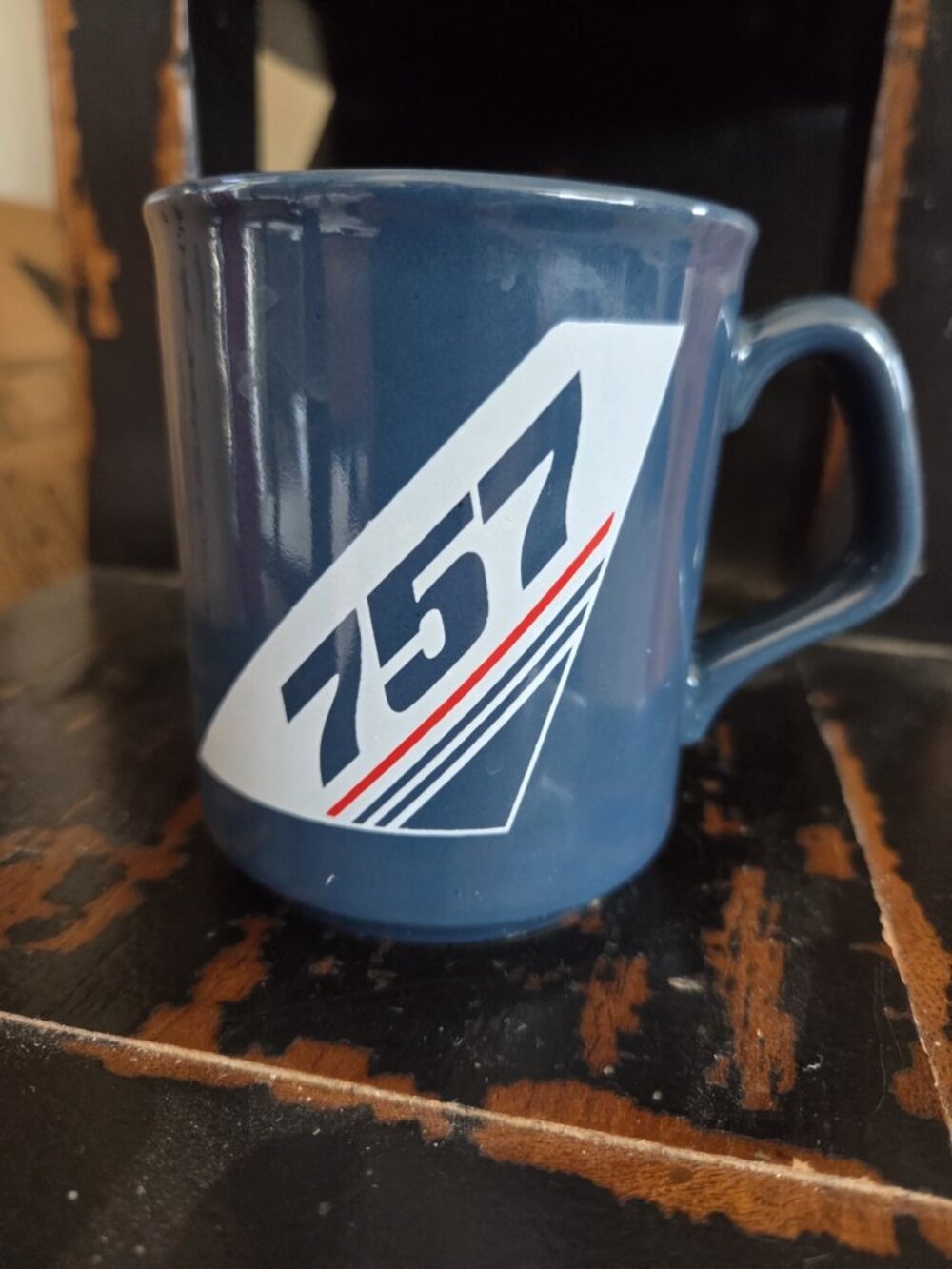 Vintage Blue Promotional Boeing 747 Aircraft Ceramic Coffee Mug Cup England